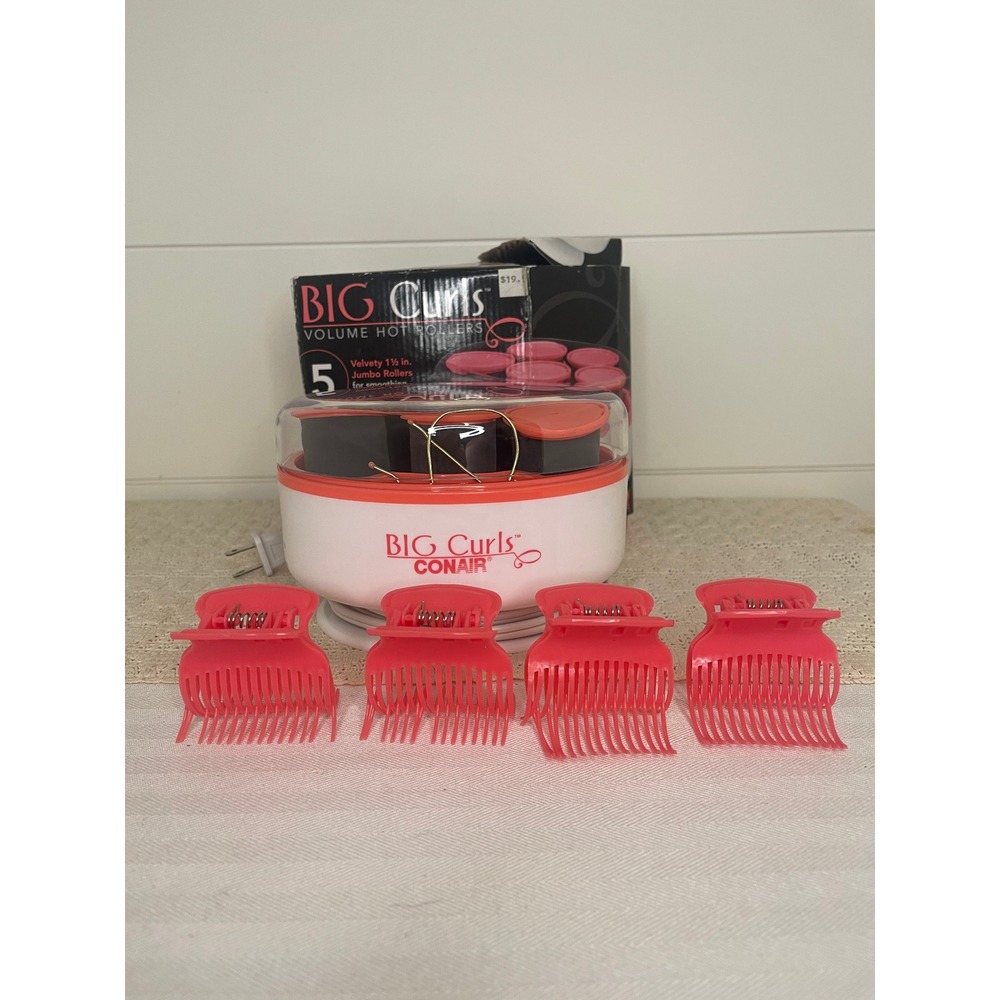 Conair Big Curls Volume Hot Rollers 5 Jumbo 1.5in Velvety Rollers & Clips CHV5N